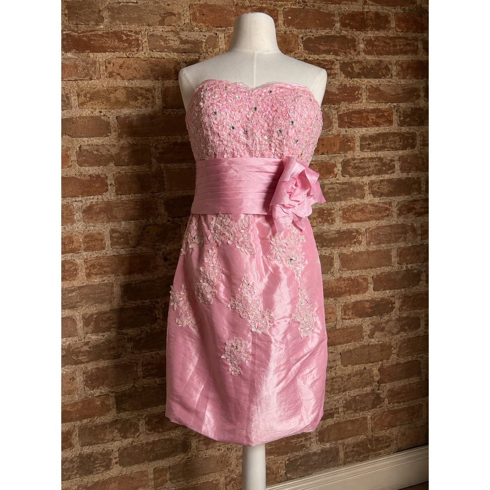 NWT Pink Strapless Lace Floral Cocktail Dress 6 Coquette Formal Homecoming Y2K